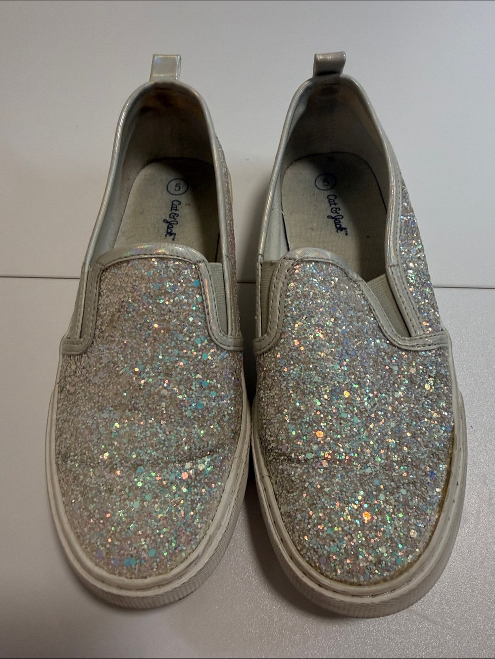 Cat & Jack Iridescent White Glitter Slip-On Sneakers